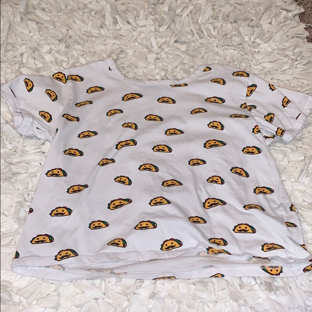 White crop top with tacos with mustaches